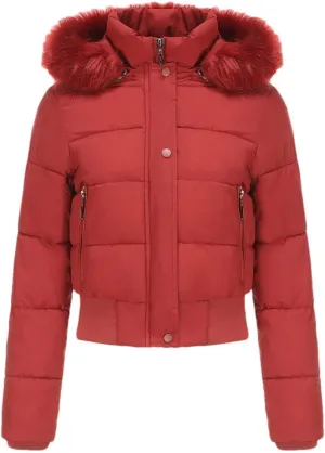Women's Winter Short Cotton-Padded Jacket Fleece Liner Hooded Coats Thicken Fur Collar Warm Student Overcoat
