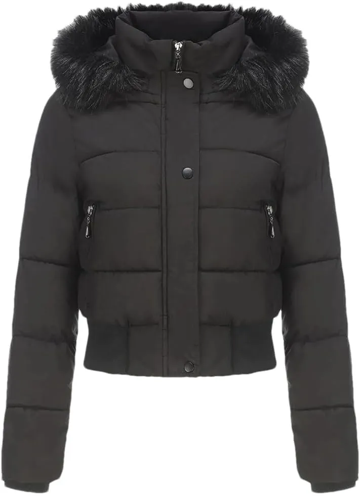 Women's Winter Short Cotton-Padded Jacket Fleece Liner Hooded Coats Thicken Fur Collar Warm Student Overcoat