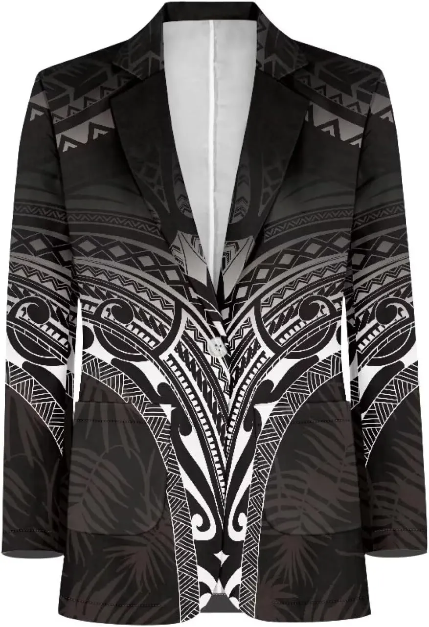 Worsted Knit Fabric Blazer Jackets Samoa Tropical Tribe Totem Design Custom Women Blazer Long Sleeve with Pockets