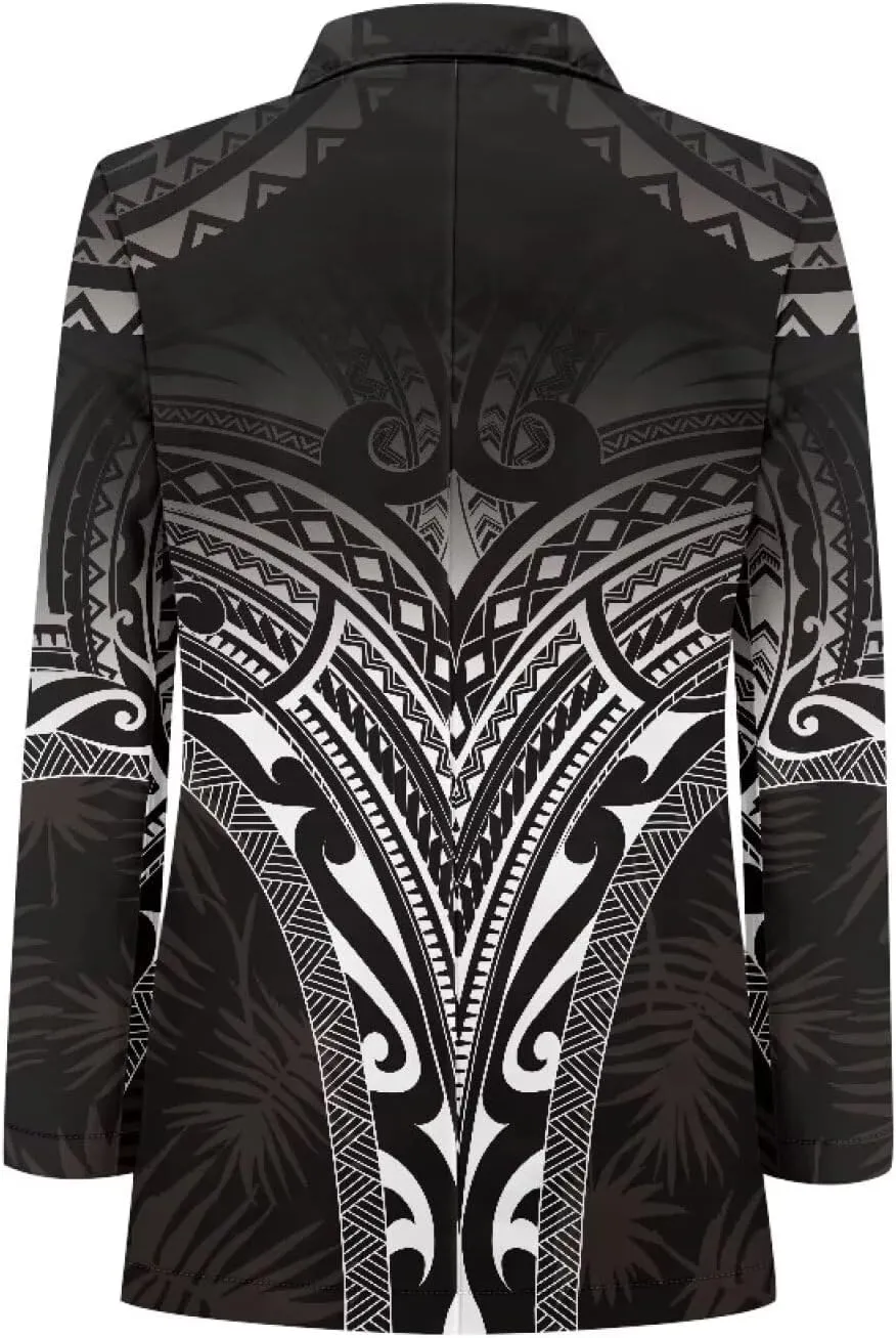 Worsted Knit Fabric Blazer Jackets Samoa Tropical Tribe Totem Design Custom Women Blazer Long Sleeve with Pockets