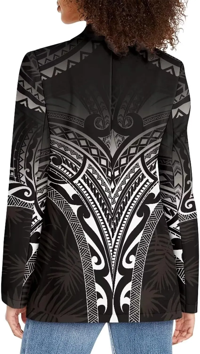 Worsted Knit Fabric Blazer Jackets Samoa Tropical Tribe Totem Design Custom Women Blazer Long Sleeve with Pockets