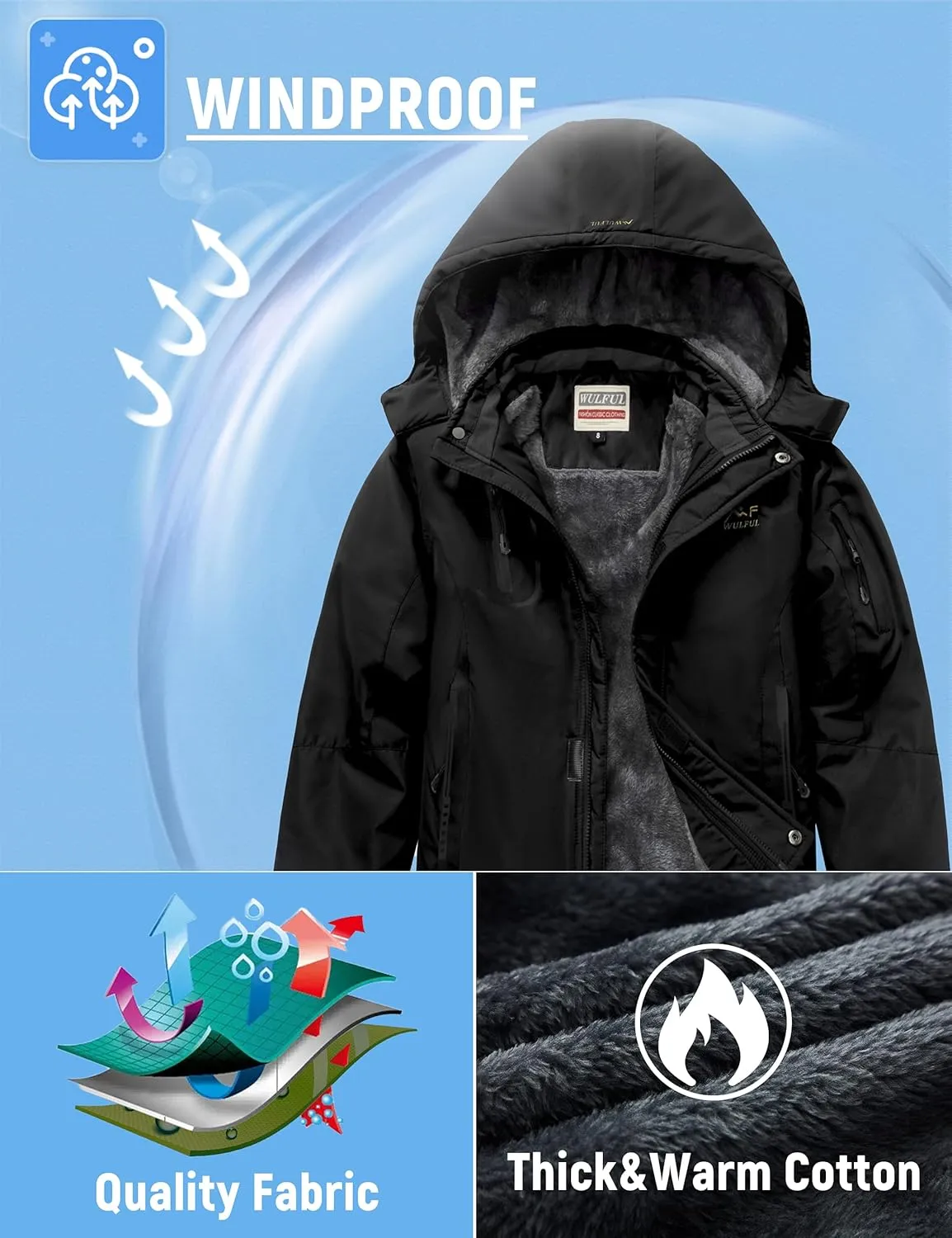 WULFUL Boy's Waterproof Ski Jacket Warm Fleece Hooded Winter Snow Coat