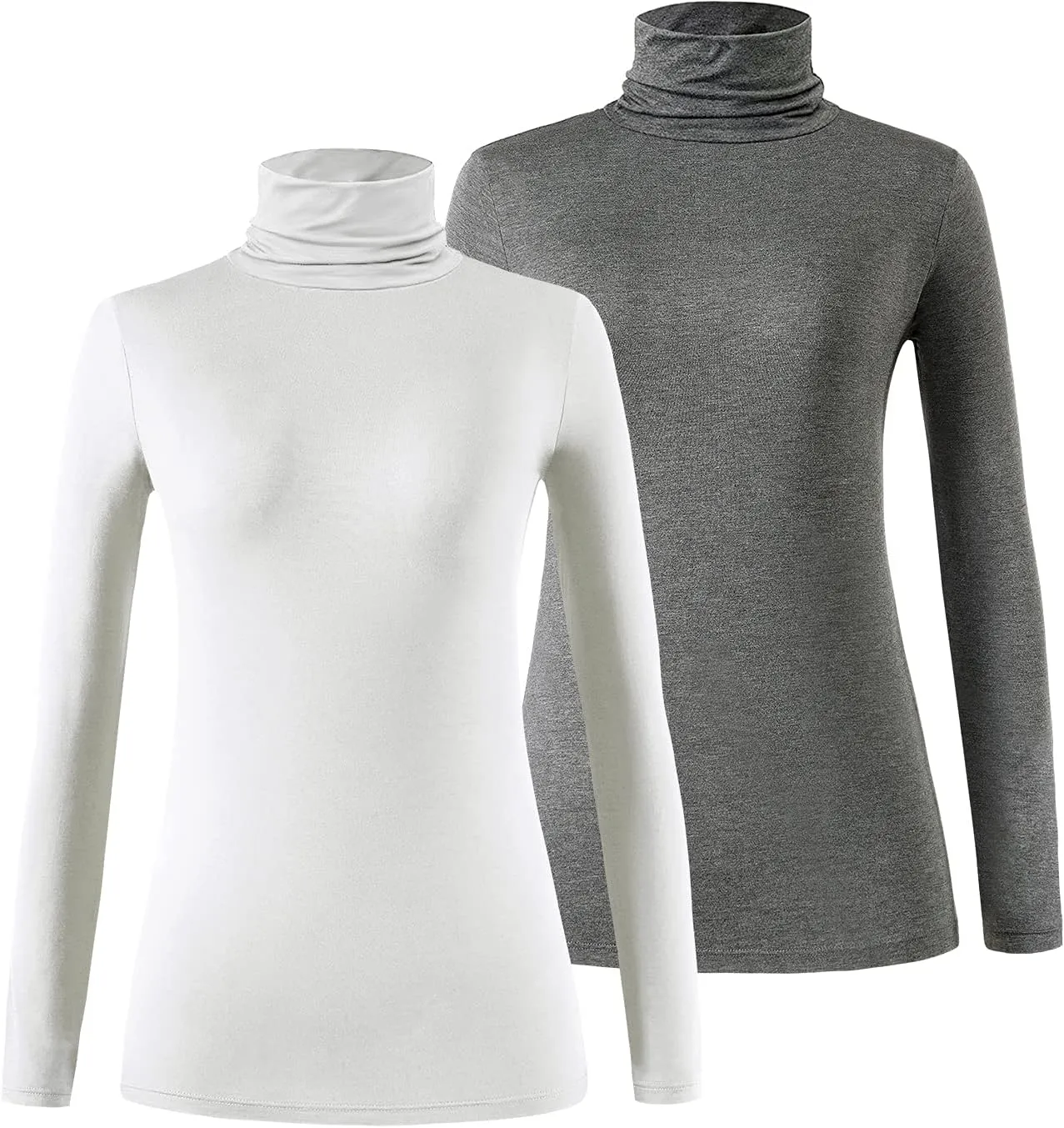 Xelky Womens Long Sleeve Turtleneck Shirt Lightweight Slim Turtle Neck Active Tops Basic Pullover Undershirt 2 Pack