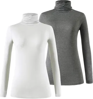 Xelky Womens Long Sleeve Turtleneck Shirt Lightweight Slim Turtle Neck Active Tops Basic Pullover Undershirt 2 Pack