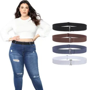 XZQTIVE No Show Invisible Elastic Belt for Women & Men, Adjuatable Stretch Belt with Flat Buckle for Jeans Pants Dreses