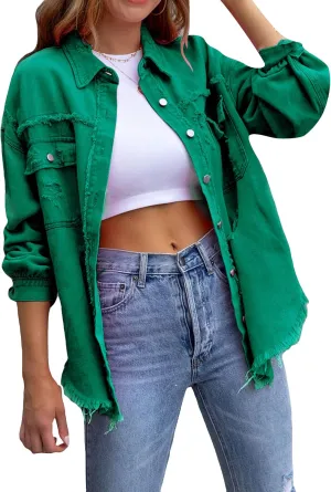 YMING Women's Oversized Denim Jacket Boyfriend Distressed Jean Jacket Autumn Casual Ripped Coats