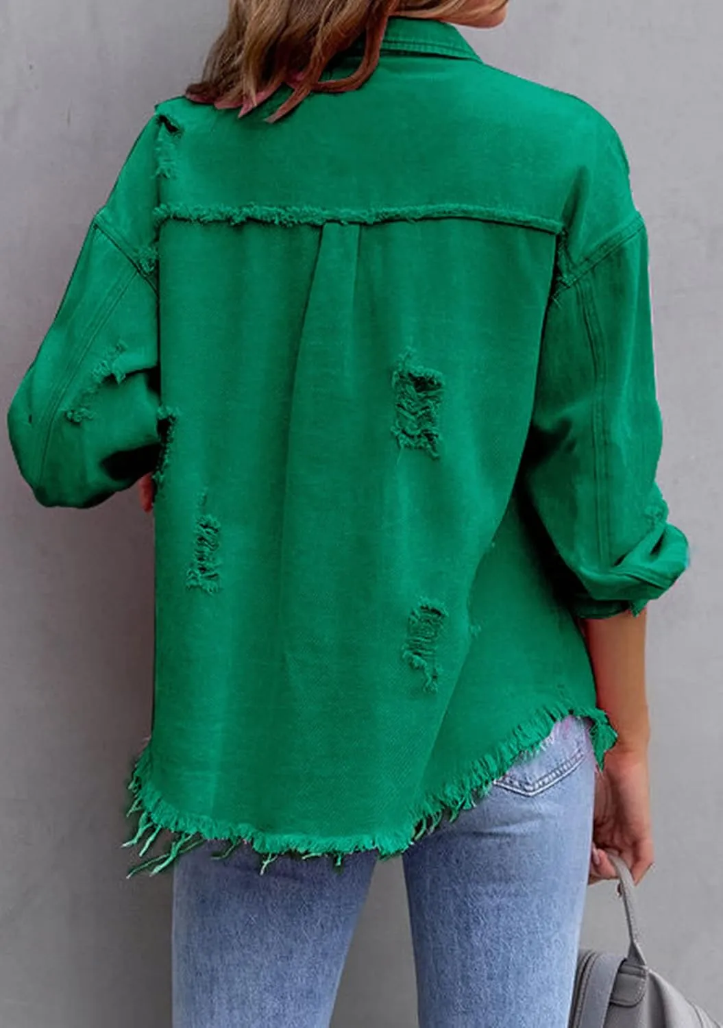 YMING Women's Oversized Denim Jacket Boyfriend Distressed Jean Jacket Autumn Casual Ripped Coats