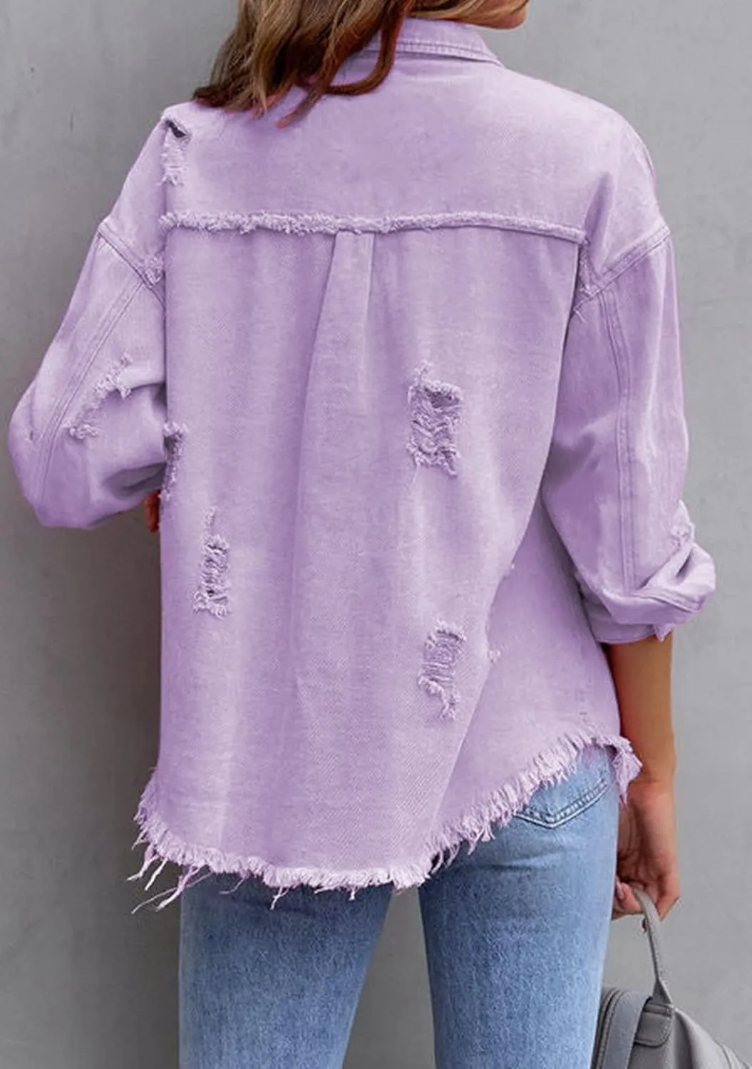YMING Women's Oversized Denim Jacket Boyfriend Distressed Jean Jacket Autumn Casual Ripped Coats