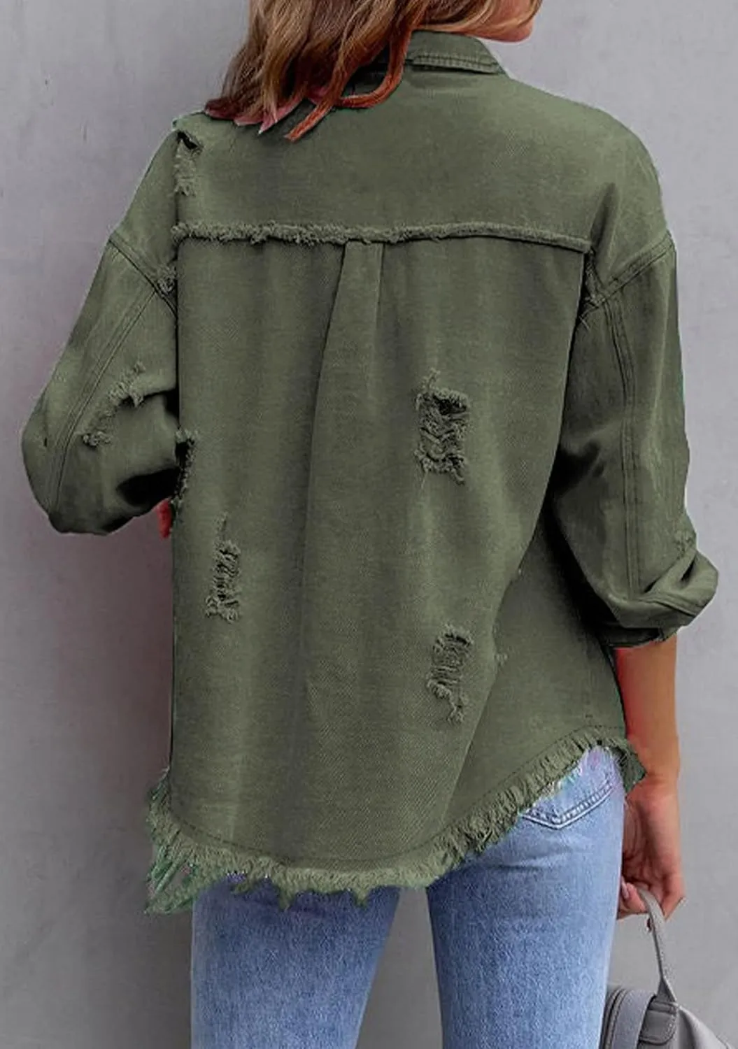 YMING Women's Oversized Denim Jacket Boyfriend Distressed Jean Jacket Autumn Casual Ripped Coats