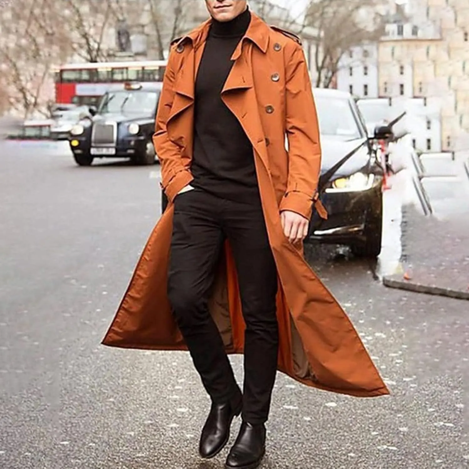 Ymosrh Leather Jacket Men Luxury Full Length Trench Coat Long Wool Overcoat Winter Mens Waterproof Jacket