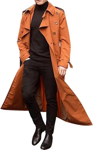 Ymosrh Men's Winter Long-Sleeve Luxury Full-Length Trench Coat