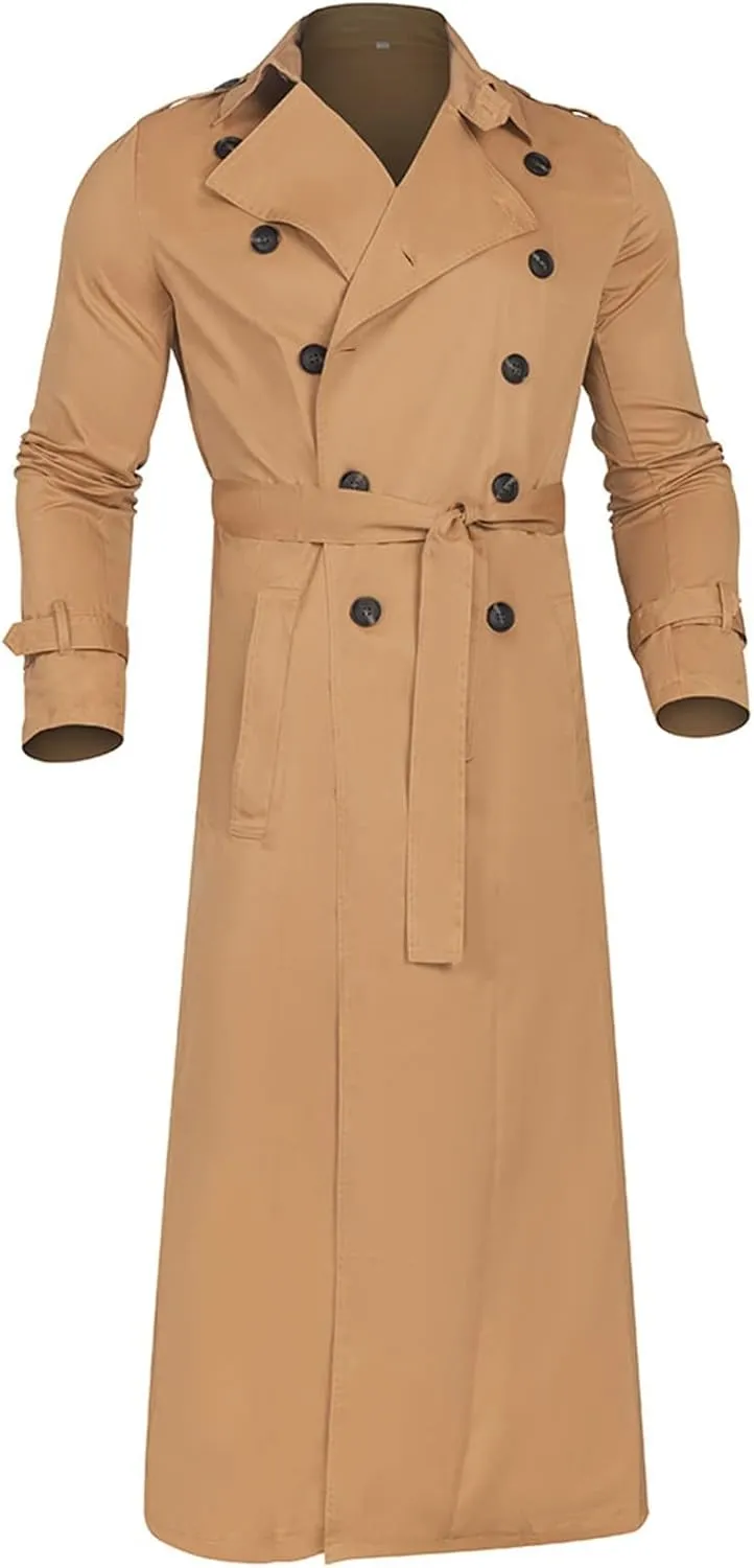 Ymosrh Men's Winter Long-Sleeve Luxury Full-Length Trench Coat