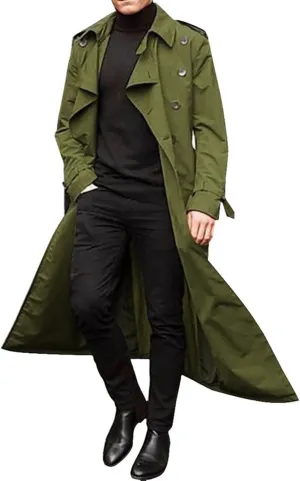 Ymosrh Men's Winter Long-Sleeve Luxury Full-Length Trench Coat
