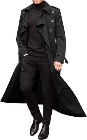 Ymosrh Men's Winter Long-Sleeve Luxury Full-Length Trench Coat