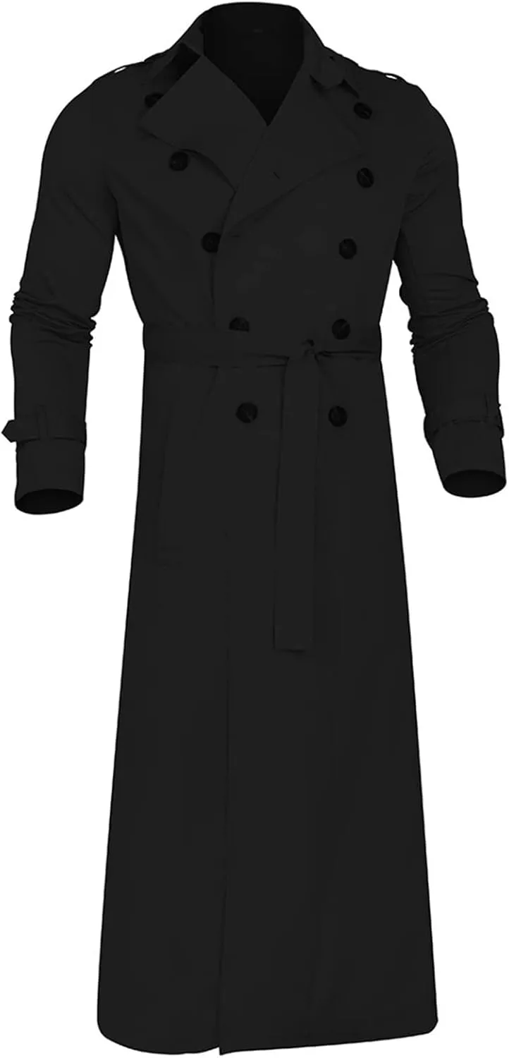 Ymosrh Men's Winter Long-Sleeve Luxury Full-Length Trench Coat