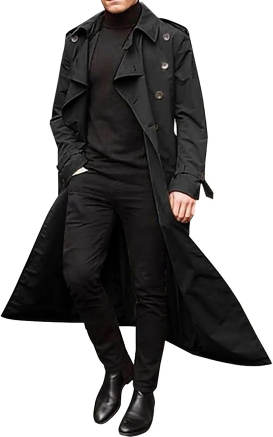 Ymosrh Men's Winter Long-Sleeve Luxury Full-Length Trench Coat
