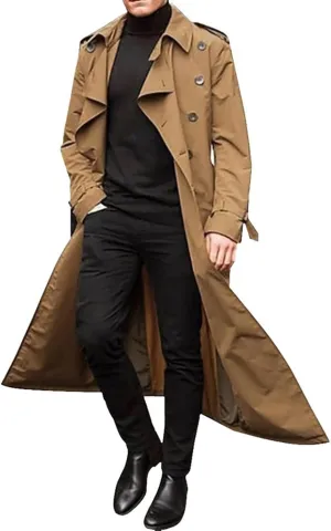Ymosrh Men's Winter Long-Sleeve Luxury Full-Length Trench Coat