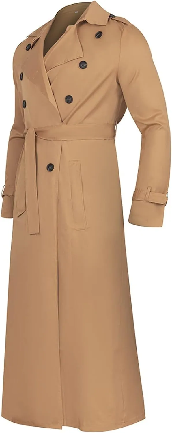 Ymosrh Men's Winter Long-Sleeve Luxury Full-Length Trench Coat