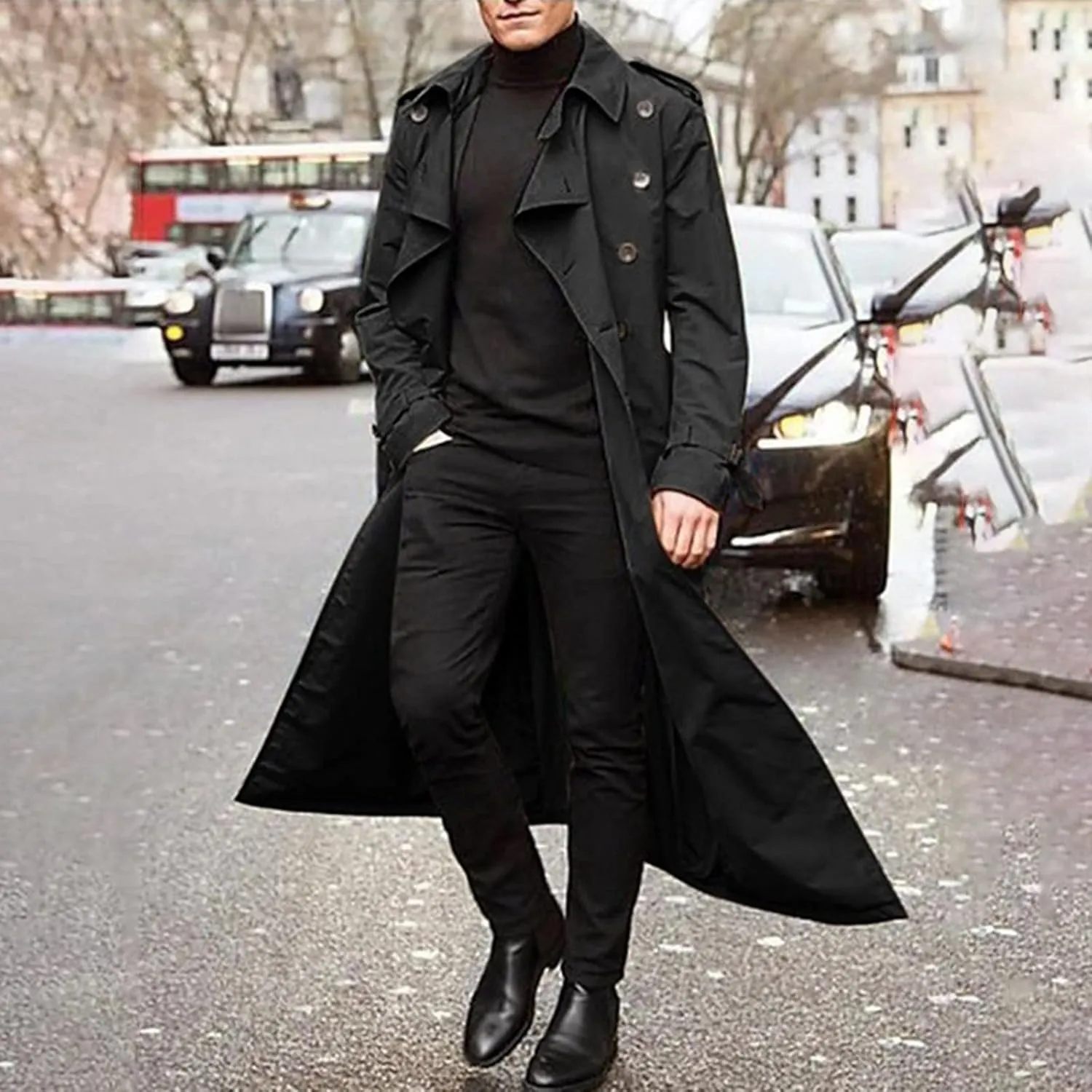 Ymosrh Men's Winter Long-Sleeve Luxury Full-Length Trench Coat