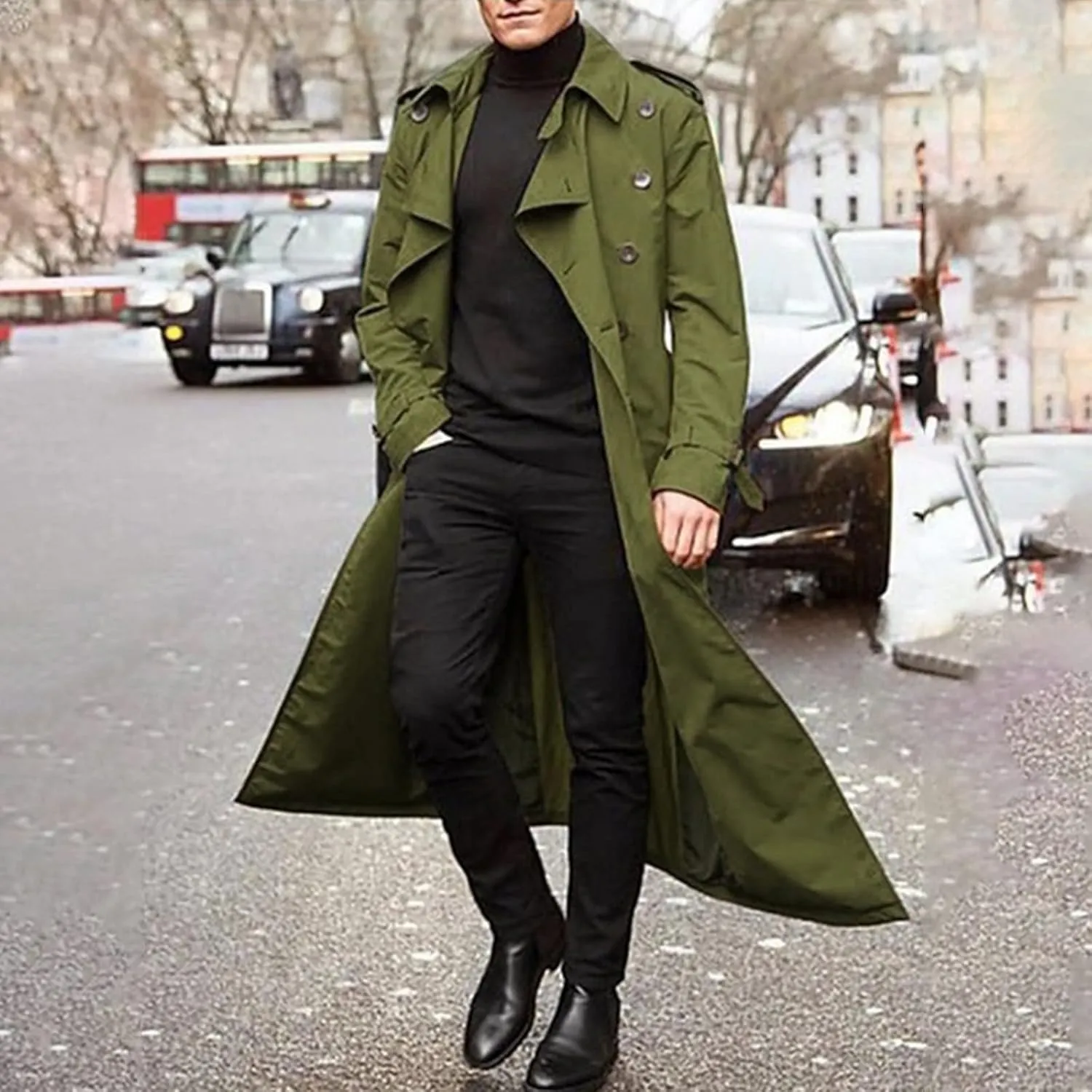 Ymosrh Men's Winter Long-Sleeve Luxury Full-Length Trench Coat
