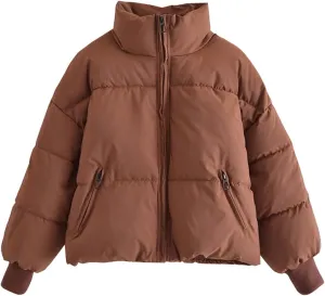 yoeasy Women's Winter Long Sleeve Zip Puffer Jacket Cotton Padded Lightweight Coat