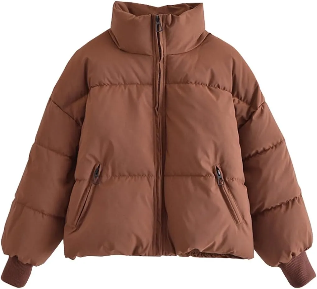 yoeasy Women's Winter Long Sleeve Zip Puffer Jacket Cotton Padded Lightweight Coat