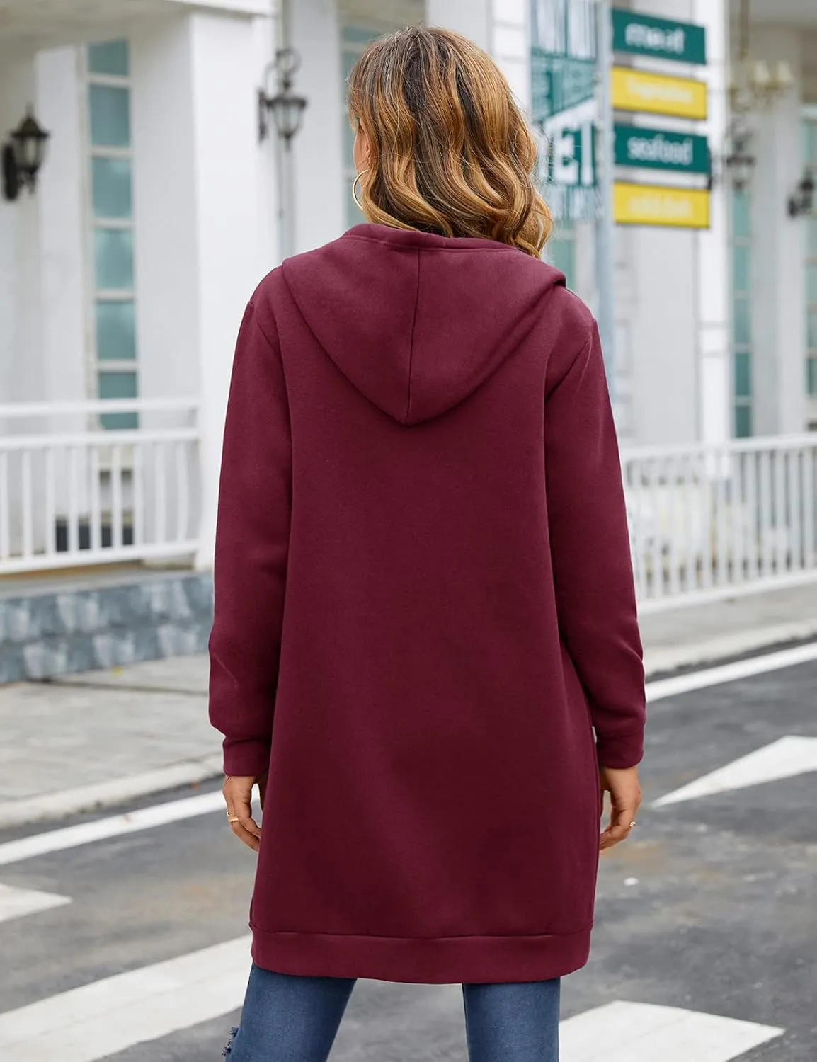 Yusongirl Zip Up Hoodies for Women Fleece Jackets Long Warm Hoodie Womens Hooded Tunic Sweatshirt Winter Coats with Pockets
