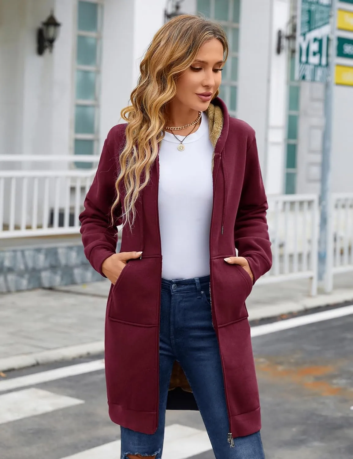 Yusongirl Zip Up Hoodies for Women Fleece Jackets Long Warm Hoodie Womens Hooded Tunic Sweatshirt Winter Coats with Pockets