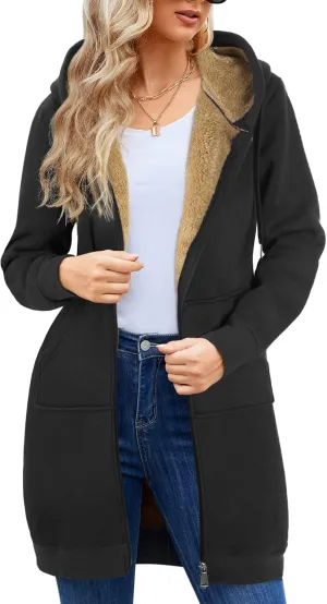 Yusongirl Zip Up Hoodies for Women Fleece Jackets Long Warm Hoodie Womens Hooded Tunic Sweatshirt Winter Coats with Pockets