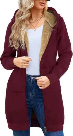 Yusongirl Zip Up Hoodies for Women Fleece Jackets Long Warm Hoodie Womens Hooded Tunic Sweatshirt Winter Coats with Pockets