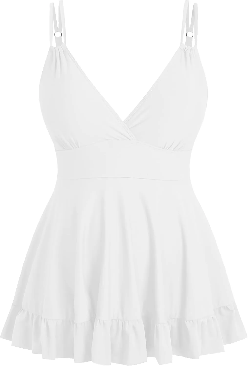 ZAFUL Plus Size Tankini Tops for Women Double Shoulder Strap Swimsuit Tops V Neck Skrited Bathing Suit Top Only