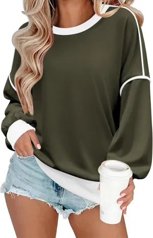 Zeagoo Women Crewneck Sweatshirts Pullover Tops Long Sleeve Shirts Loose Fit Tops Casual Fall Outfits Y2K Clothes 2024