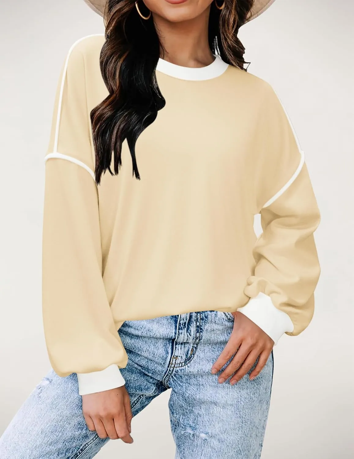 Zeagoo Women Crewneck Sweatshirts Pullover Tops Long Sleeve Shirts Loose Fit Tops Casual Fall Outfits Y2K Clothes 2024