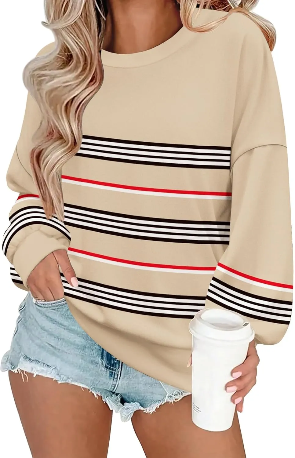 Zeagoo Women Crewneck Sweatshirts Pullover Tops Long Sleeve Shirts Loose Fit Tops Casual Fall Outfits Y2K Clothes 2024