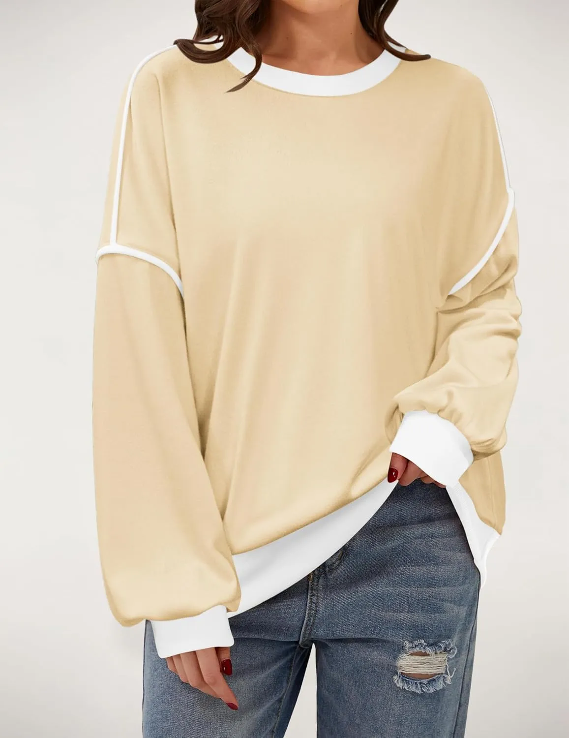 Zeagoo Women Crewneck Sweatshirts Pullover Tops Long Sleeve Shirts Loose Fit Tops Casual Fall Outfits Y2K Clothes 2024